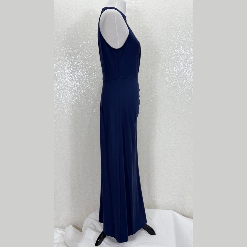 Grace Karin Navy Blue Halter Maxi Dress Women’s Ruched Side Slit Evenings Size L - Picture 6 of 8